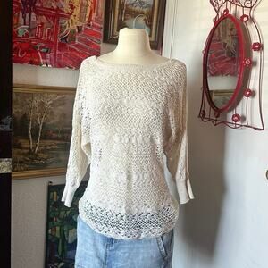 guess knit lace white short sleeve sweater